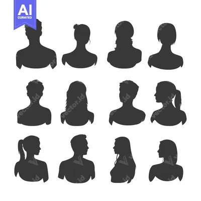 Aset premium populer: Silhouettes of Male and Female Heads and Shoulders