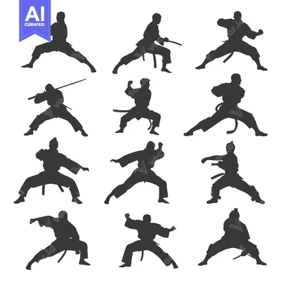 Silhouettes of Martial Artists in Various Fighting Stances