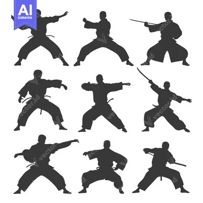 Aset premium populer: Silhouettes of Martial Arts Fighters in Various Poses