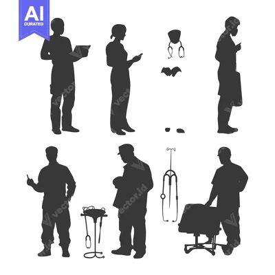 Silhouettes of Medical Professionals and Equipment