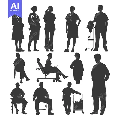 Silhouettes of Medical Professionals in Various Poses