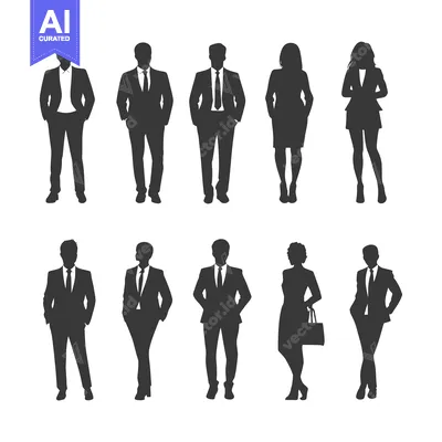 Premium design asset: Silhouettes of Men and Women in Business Attire