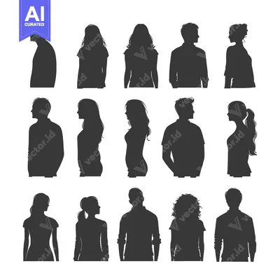Premium design asset: Silhouettes of Men and Women in Profile View