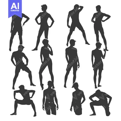 Aset desain premium: Silhouettes of Men and Women in Shorts
