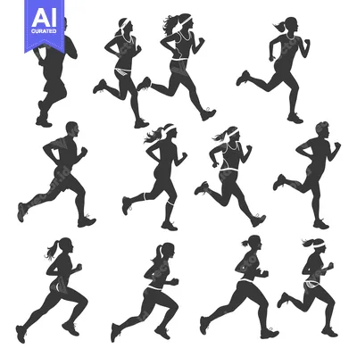 Aset premium populer: Silhouettes of Men and Women Running