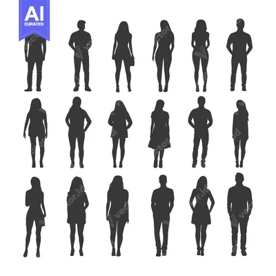 Premium design asset: Silhouettes of Men and Women Standing in Casual Attire
