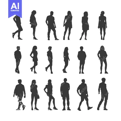 Aset desain premium: Silhouettes of Men and Women Standing in Casual Poses