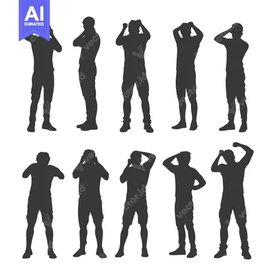 Aset premium populer: Silhouettes of Men in Different Poses with Hands on Head