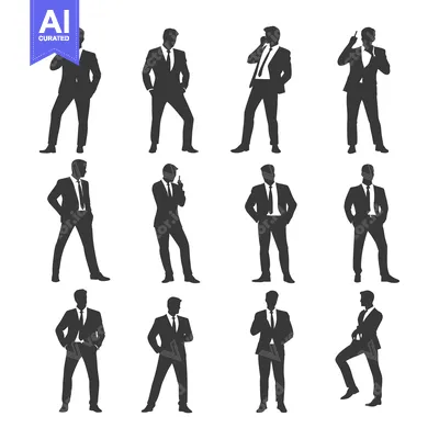 Aset premium populer: Silhouettes of Men in Suits in Various Poses
