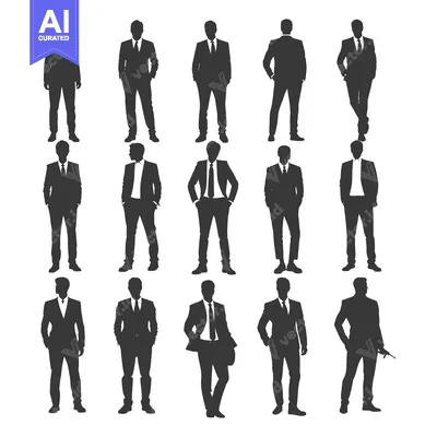 Silhouettes of Men in Suits Standing in Various Poses