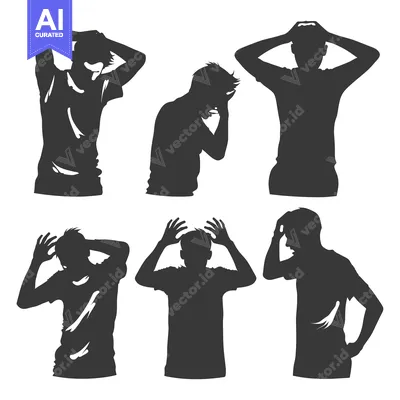 Premium design asset: Silhouettes of Men in Various Poses with Hands on Heads