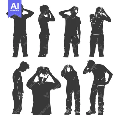 Aset premium populer: Silhouettes of Men with Hands on Their Heads in Various Poses