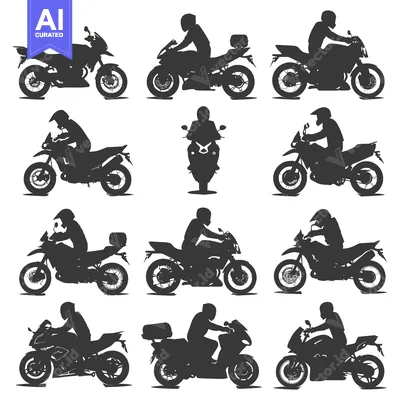 Silhouettes of Motorcycles and Riders in Various Positions