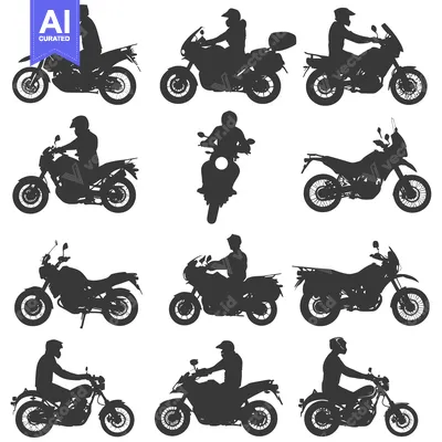 Silhouettes of Motorcyclists Riding Various Motorcycles