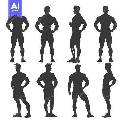 Silhouettes of Muscular Men in Various Poses