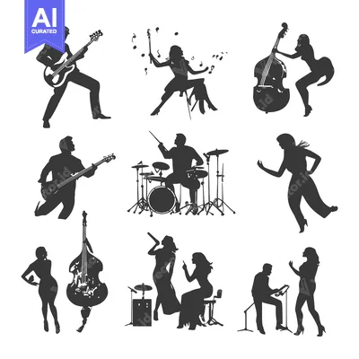 Aset premium populer: Silhouettes of Musicians Performing on Stage