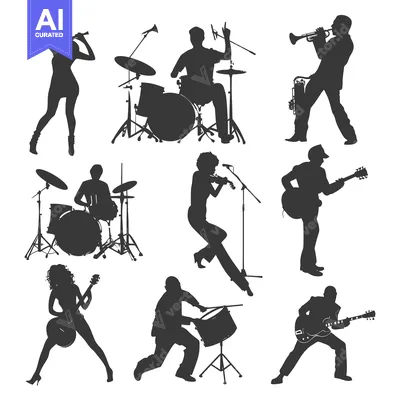 Premium design asset: Silhouettes of Musicians Performing on Stage