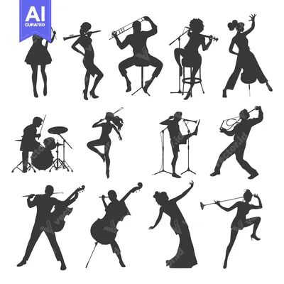 Aset desain premium: Silhouettes of Musicians Performing on Stage