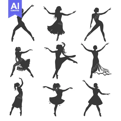 Silhouettes of Nine Ballerinas in Various Dance Poses