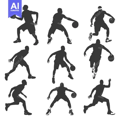 Silhouettes of Nine Basketball Players in Different Poses