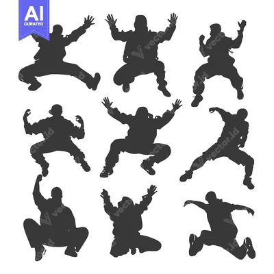 Premium design asset: Silhouettes of Nine Men Jumping in Various Poses