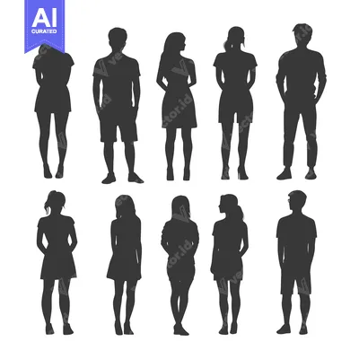 Aset premium populer: Silhouettes of Nine People Standing in a Row