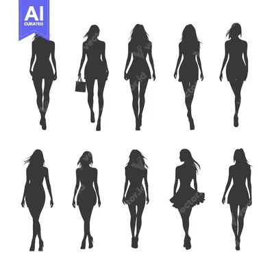 Popular premium asset: Silhouettes of Nine Women in Dresses Walking