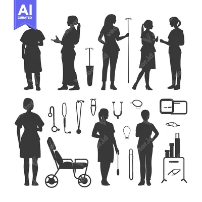 Silhouettes of Nurses and Medical Equipment