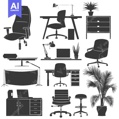 Silhouettes of office furniture and plants