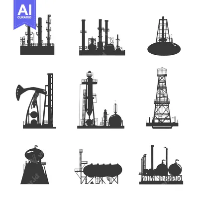Aset desain premium: Silhouettes of Oil and Gas Industry Infrastructure