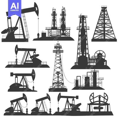 Silhouettes of Oil Rigs and Pump Jacks