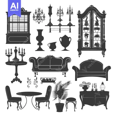 Silhouettes of Ornate Furniture and Decor