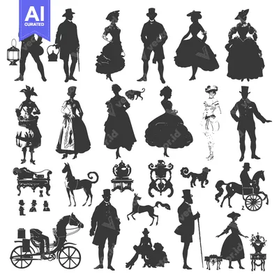 Silhouettes of People, Animals, and Objects from the Victorian Era