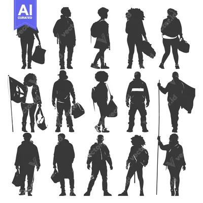 Popular premium asset: Silhouettes of People Carrying Bags and Walking with Sticks