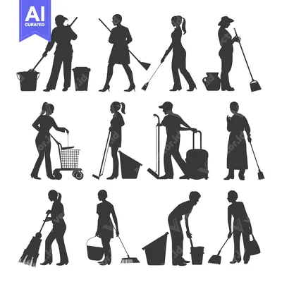 Silhouettes of People Cleaning and Maintaining a Home