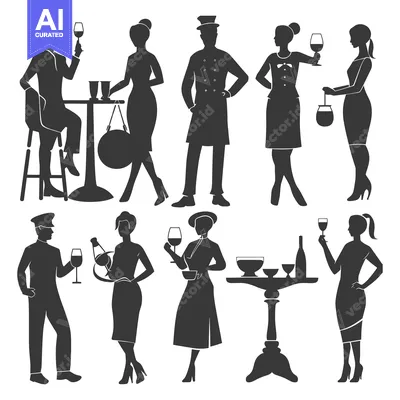 Aset premium populer: Silhouettes of People Drinking Wine and Enjoying a Night Out