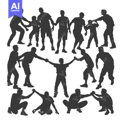 Silhouettes of People Helping Each Other in a Circle