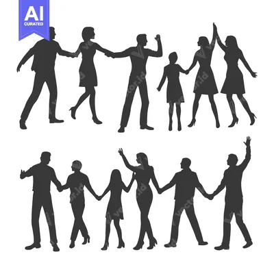 Silhouettes of people holding hands and high-fiving