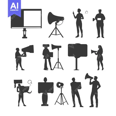 Silhouettes of People Holding Megaphones and Blank Boards