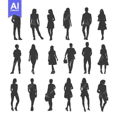 Silhouettes of People in Different Poses and Attire
