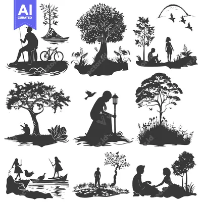 Aset premium populer: Silhouettes of People in Nature Scenes