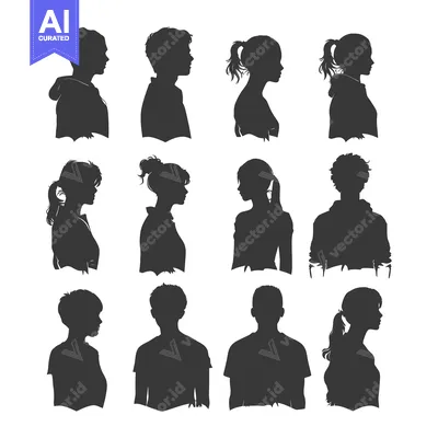 Aset premium populer: Silhouettes of People in Profile View