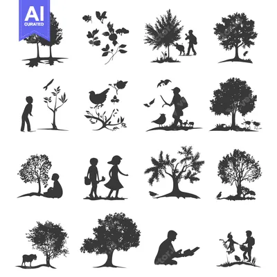 Aset premium populer: Silhouettes of People Interacting with Nature