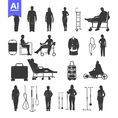 Premium design asset: Silhouettes of People in Various Medical Situations