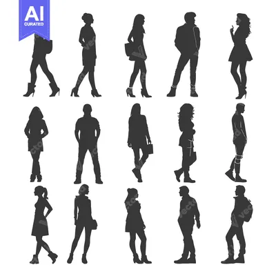 Aset desain premium: Silhouettes of People in Various Poses