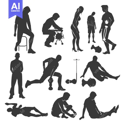 Aset premium populer: Silhouettes of People in Various Poses and Activities
