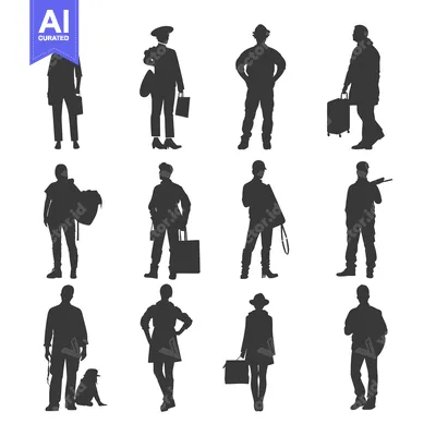 Popular premium asset: Silhouettes of People in Various Poses Holding Objects