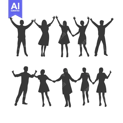 Silhouettes of People in Various Poses with Hands Raised