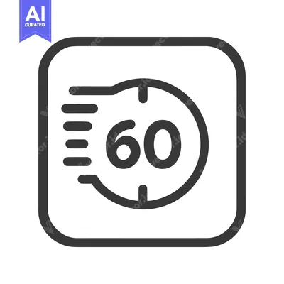 Sixty Seconds Timer Icon, Rounded Square Frame, Dark Gray on White Bac