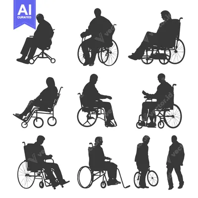 Silhouettes of People in Wheelchairs and One Person on a Bicycle
